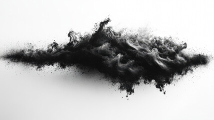 Black and white image of a cloud of smoke. The smoke is dark and billowing, creating a sense of movement and energy. The image evokes a feeling of chaos and unpredictability