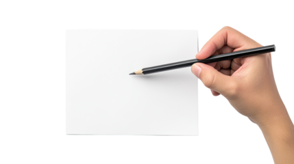 Precision in Hand: Close-up view of a hand delicately holding a pencil poised above a pristine sheet of paper, ready to begin the creative process.