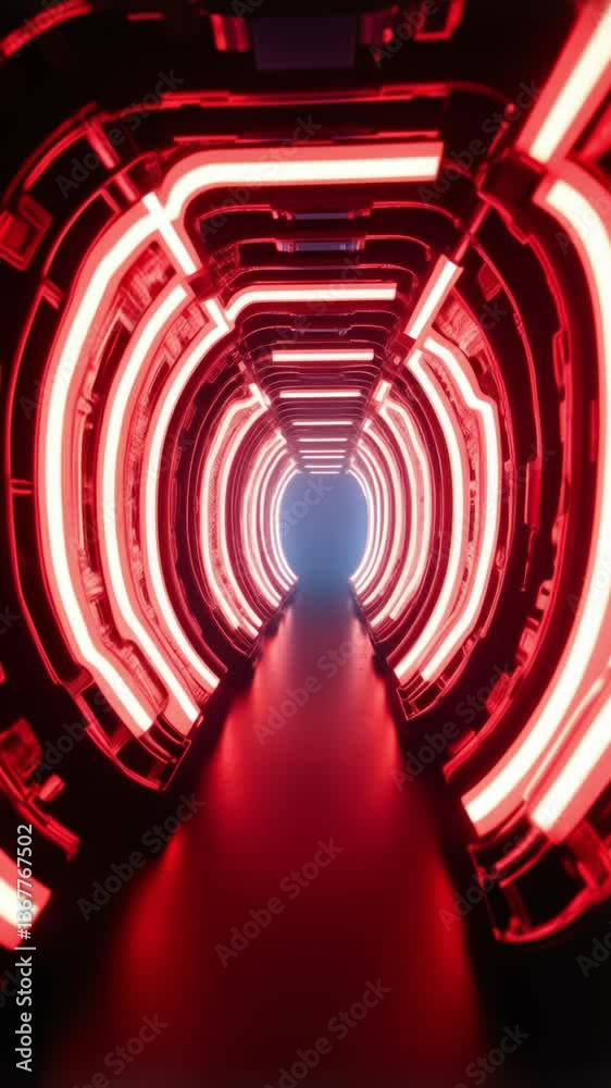 Aufkleber Abstract corridor with glowing red and white light patterns creating a futuristic atmosphere in a dark environment