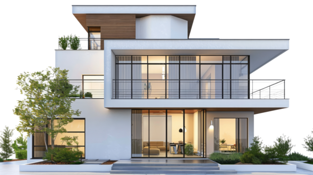 Modern Architectural Marvel: The photograph presents a stunning modern architectural design. showcasing clean lines and an innovative structural layout