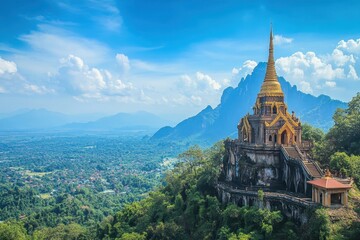 Golden pagoda overlooking lampang city in northern thailand