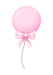 Cute pink balloon with bow in pastel soft pink colors. For kids birthday greetings design, cards, prints, posters, stickers etc. Hand drawn illustration. JPG 300 dpi.