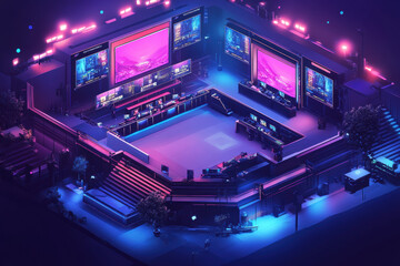 Esports Tournament Stage in Isometric 3D Design