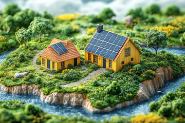 Obraz premium Isometric Wind Power and Solar Energy Farm