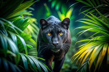Majestic Black Panther Night Prowl: Long Exposure Jungle Scene