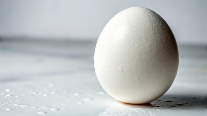 White Egg on Marble Surface with Soft Shadows and Natural Light  
