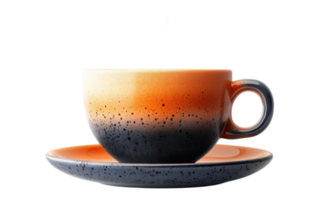 A Warm, Inviting Cup Of Tea, Ready To Be Enjoyed On A Cool Morning, Sits Serenely On Its Matching Saucer Showcasing A Beautiful Ombre Design With Speckled Accents Isolated on Transparent Background