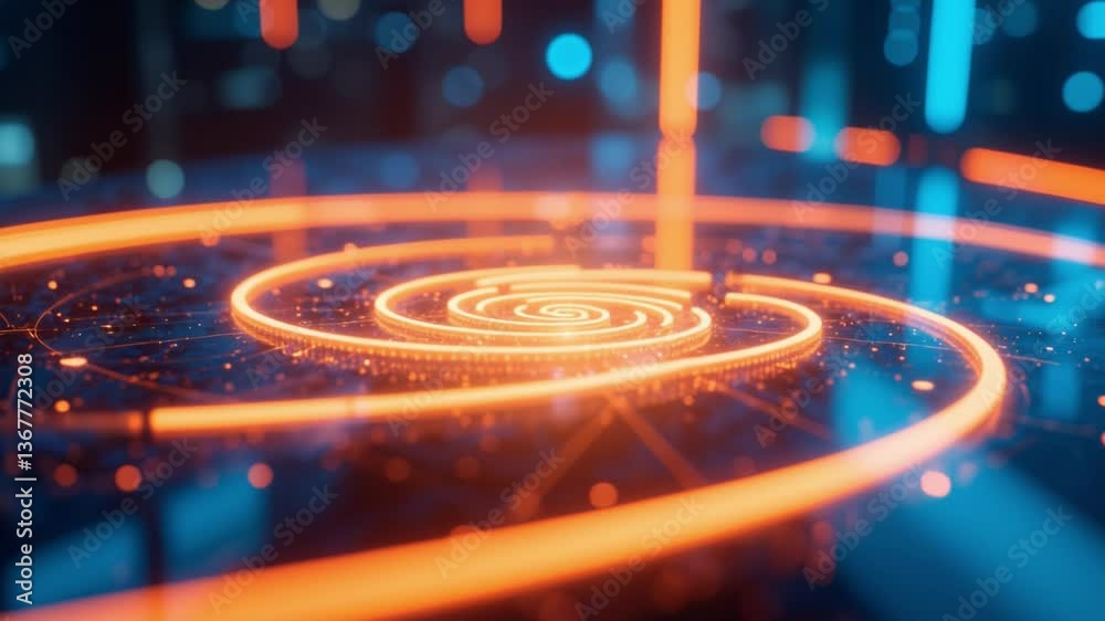 Aufkleber Abstract Digital Artwork of Glowing Orange and Blue Circular Patterns in a Futuristic Concept of Light Emission and Depth Perception