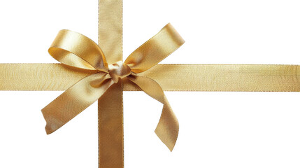 Fototapeta premium Gold Bow and Ribbon: A simple composition of a luxurious gold ribbon tied into a perfect bow, suggesting gift and celebration. This image is clean, elegant and minimalist. 