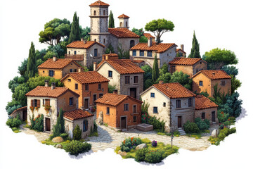 Obraz premium Isometric Historic Village Scene