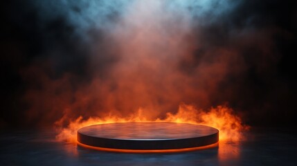 Circular Platform in Orange and Blue Smoke