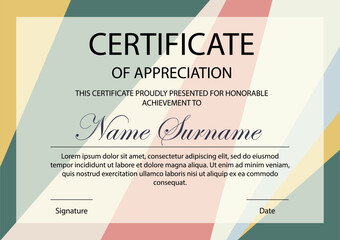 Obraz premium Modern elegant colorful certificate template with geometric shape. Certificate of appreciation