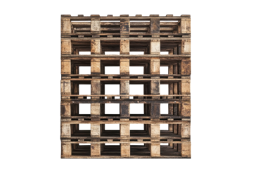 A Weathered Wooden Pallet Sculpture, A Towering Testament To Resilience And Repurposed Materials, Showcasing A Captivating Interplay Of Light And Shadow On Its Aged Surface Isolated on Transparent Bac