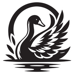 Obraz premium Duck silhouette black and white vector icon