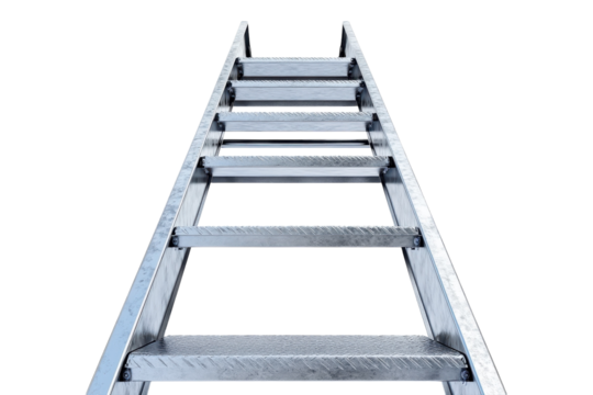 A Gleaming Metal Ladder Ascending Towards An Unseen Future, Symbolizing Ambition And The Journey To Success, Captured In Sharp Detail Against A Bright Isolated on Transparent Background