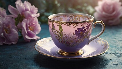 Fototapeta premium cup of tea with flowers