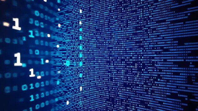 Digital Binary Code Data Stream Technology Background Blue Matrix Network