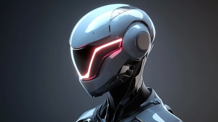 Futuristic robot with a sleek, metallic helmet and a glowing visor.
