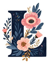 Floral Letter "L": A captivating illustration of the letter "L," artistically adorned with an arrangement of delicate pink flowers and lush green foliage. The floral design adds a touch of elegance.