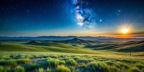 Fototapeta premium Majestic Kazakh Steppe at Dusk: Low Light Landscape Photography