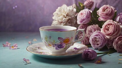 Fototapeta premium cup of tea and flowers