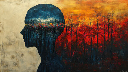 Dual landscapes within a human head reveal contrasting environments at twilight