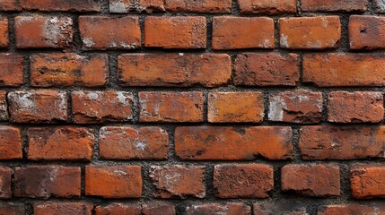 Obraz premium Textured red clay brick wall, slightly uneven with small holes and rough patches