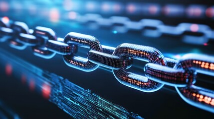 A digitally rendered chain conveying concepts of blockchain technology.