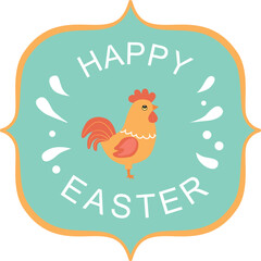 Happy Easter rooster illustration with festive mood on light blue background