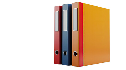Organized Data: An orderly arrangement of three colorful ring binders, each housing vital documents in this visually-oriented depiction of administrative organization.