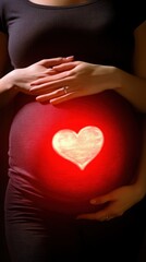 A pregnant person holds stomach with love heart symbol