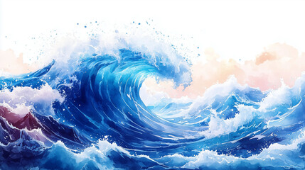 Sea wave, watercolor hand drawn illustration. Sea waves Abstract watercolor hand drawn illustration