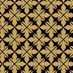 Fototapeta premium Abstract geometric pattern with crosses, stripes, lines. Seamless vector background. Black and gold ornament. Modern reticulated graphic design.