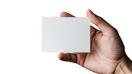 Fototapeta premium Blank Business Card in Hand: A close-up shot of a hand holding a blank business card, offering a versatile visual for representing personal branding or communication concepts.