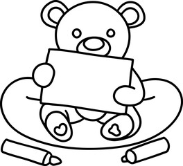Bear Fathers Day,Cute bear holding blank sign, surrounded by crayons, perfect for creative Father Day message