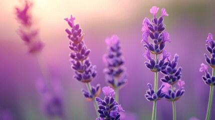 Obraz premium Lavender Flowers Blooming in a Field Close-up with Warm Light