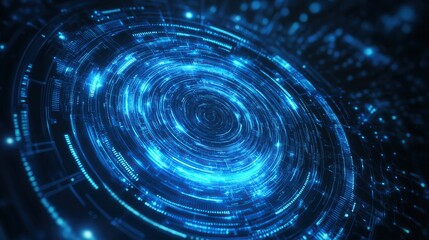 Abstract Futuristic Background with Blue Glowing Digital Patterns and Holographic Elements