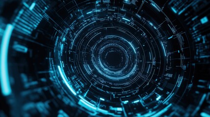 Abstract Futuristic Background with Blue Glowing Digital Patterns and Holographic Elements