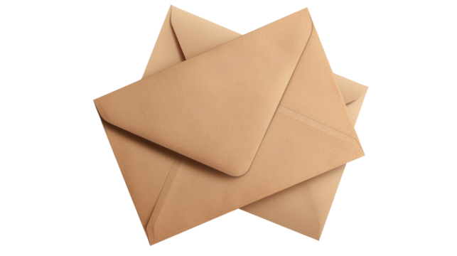Paper Envelope Trio: A neatly arranged stack of three brown paper envelopes, showcasing textures and folds, ready for correspondence and mailing.