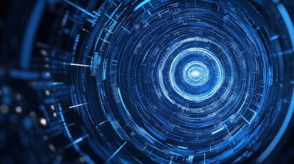 Abstract Futuristic Background with Blue Glowing Digital Patterns and Holographic Elements