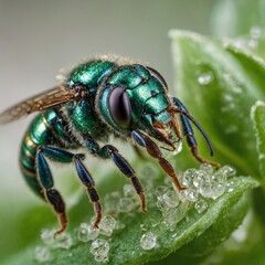 Fototapeta premium fly on green leaf