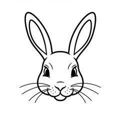 Simple black white drawing of bunny face with long ears and whiskers
