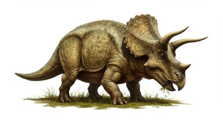 Fototapeta premium Realistic triceratops grazing: ancient dinosaur in natural habitat