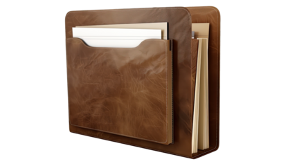 Leather Organizer: A close-up shot of an empty leather file organizer, ideal for neatly holding documents and files