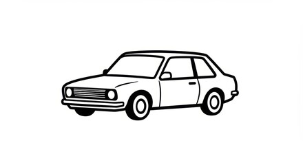 Fototapeta premium Simple black and white line art of a classic car on a white background