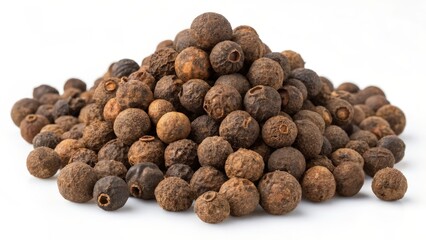 Mixed Peppercorns Pile on White Background, Black and Red Pepper Blend  
