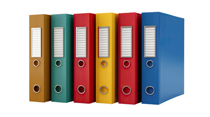 Organized Office Essentials: A vibrant collection of organized binders, arranged in an eye-catching array of colors against a simple backdrop, capturing a clean, professional look.