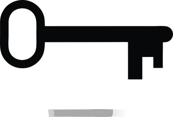 Key black icon with shadow. Vector illustration