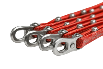 Strong Red Rope With Metallic Hooks, A Reliable Safety Solution For Various Applications, Showcasing Durable Material And Secure Fastening Isolated on Transparent Background