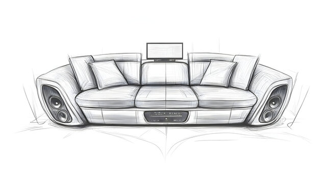 Innovative Design Sketch: Multimedia Sofa Concept
